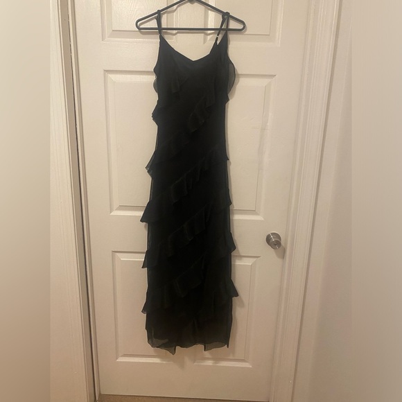 Mable black maxi dress with sheer ruffles and adjustable straps size small - Picture 3 of 4